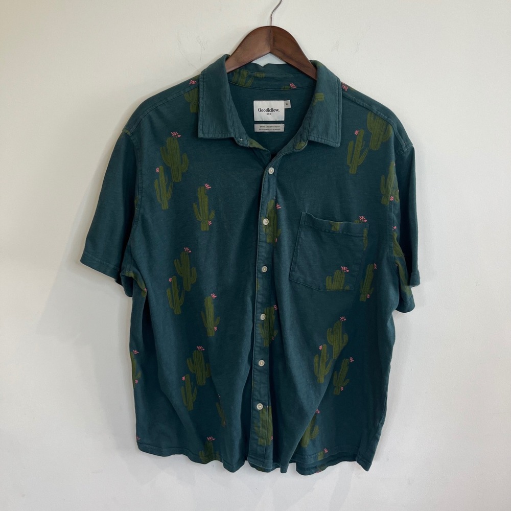 Goodfellow & Co Mens XL Teal Green Cactus Short Sleeve Button Down Shirt - 132